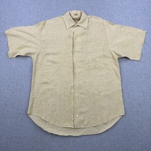 Paul Stuart Shirt Mens Small Yellow Cooper 100% Linen Button Up Made In Italy